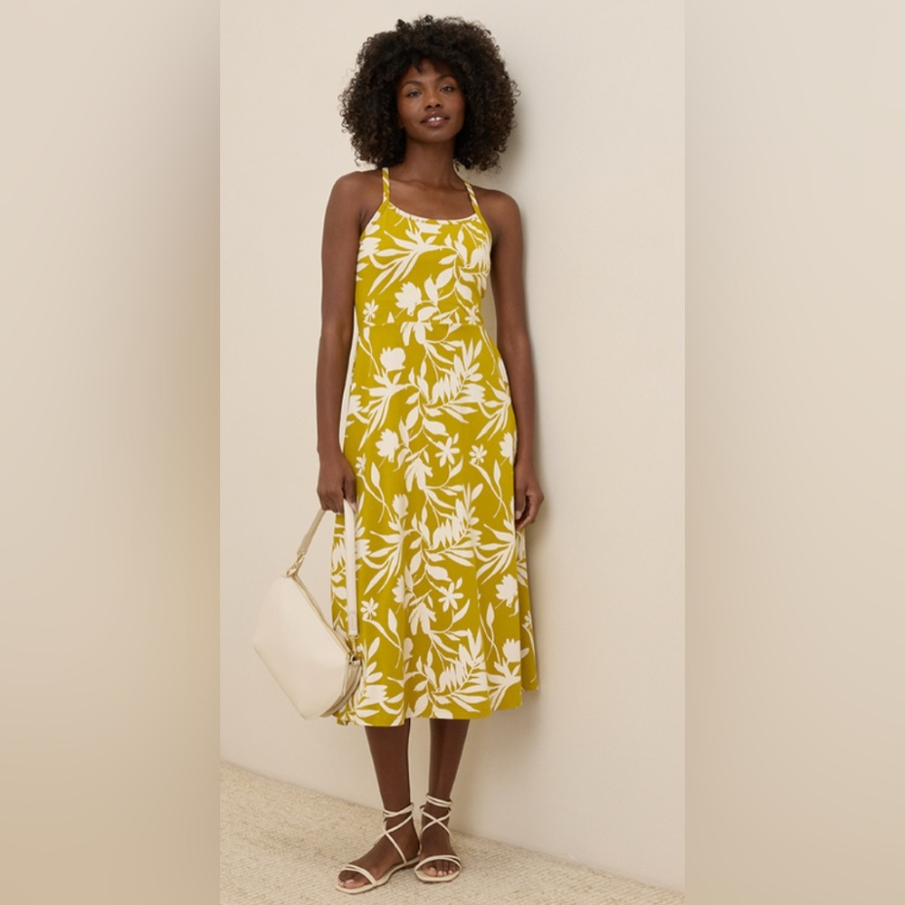 Pact Fit & Flare Midi Dress in Tropical Palms Chartreuse